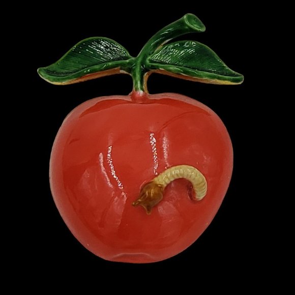 Original by Robert Enamel Apple Worm Brooch Red Fruit Figural Signed VTG - Picture 6 of 12